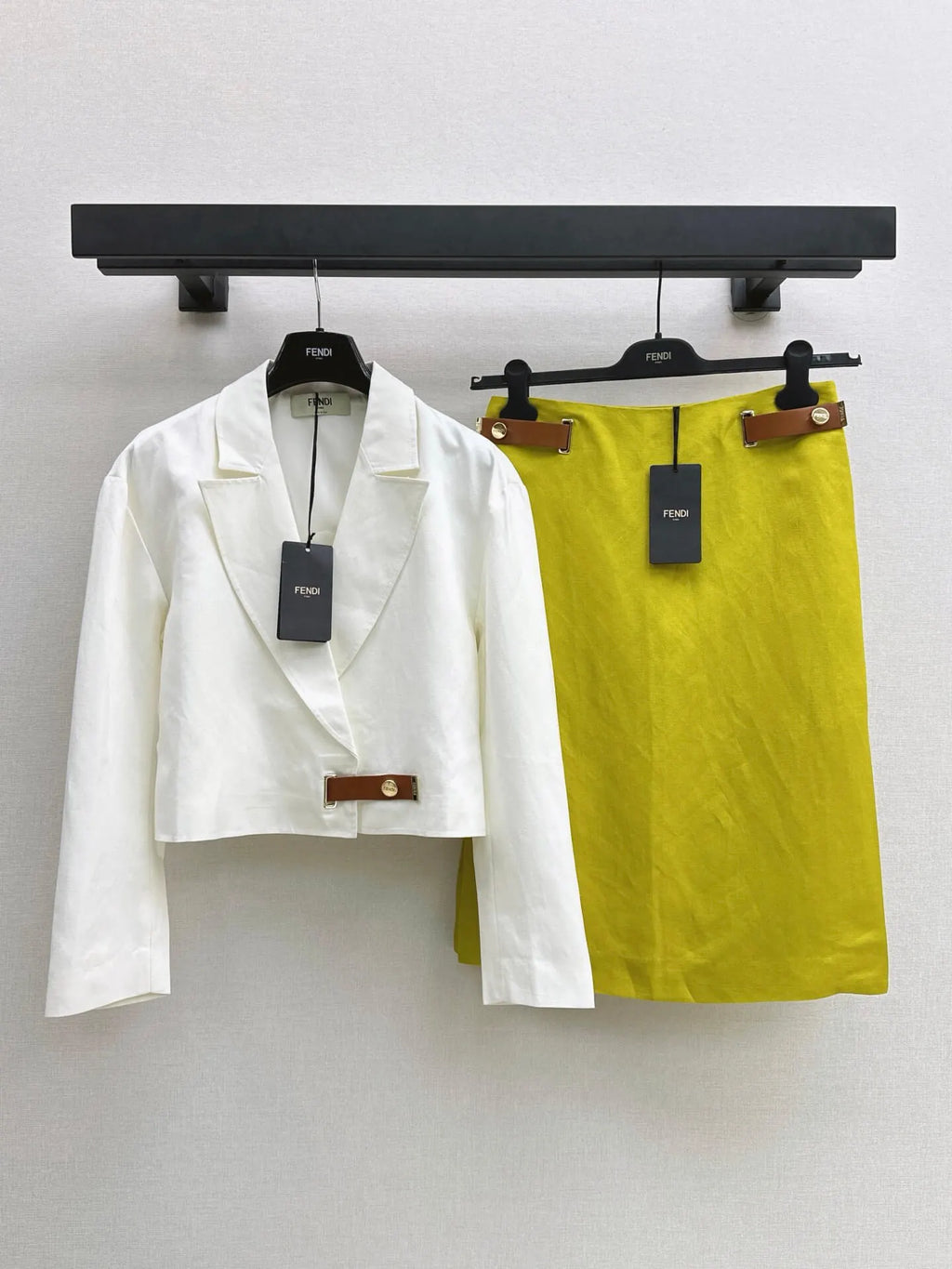 White Blazer and Yellow Skirt Set