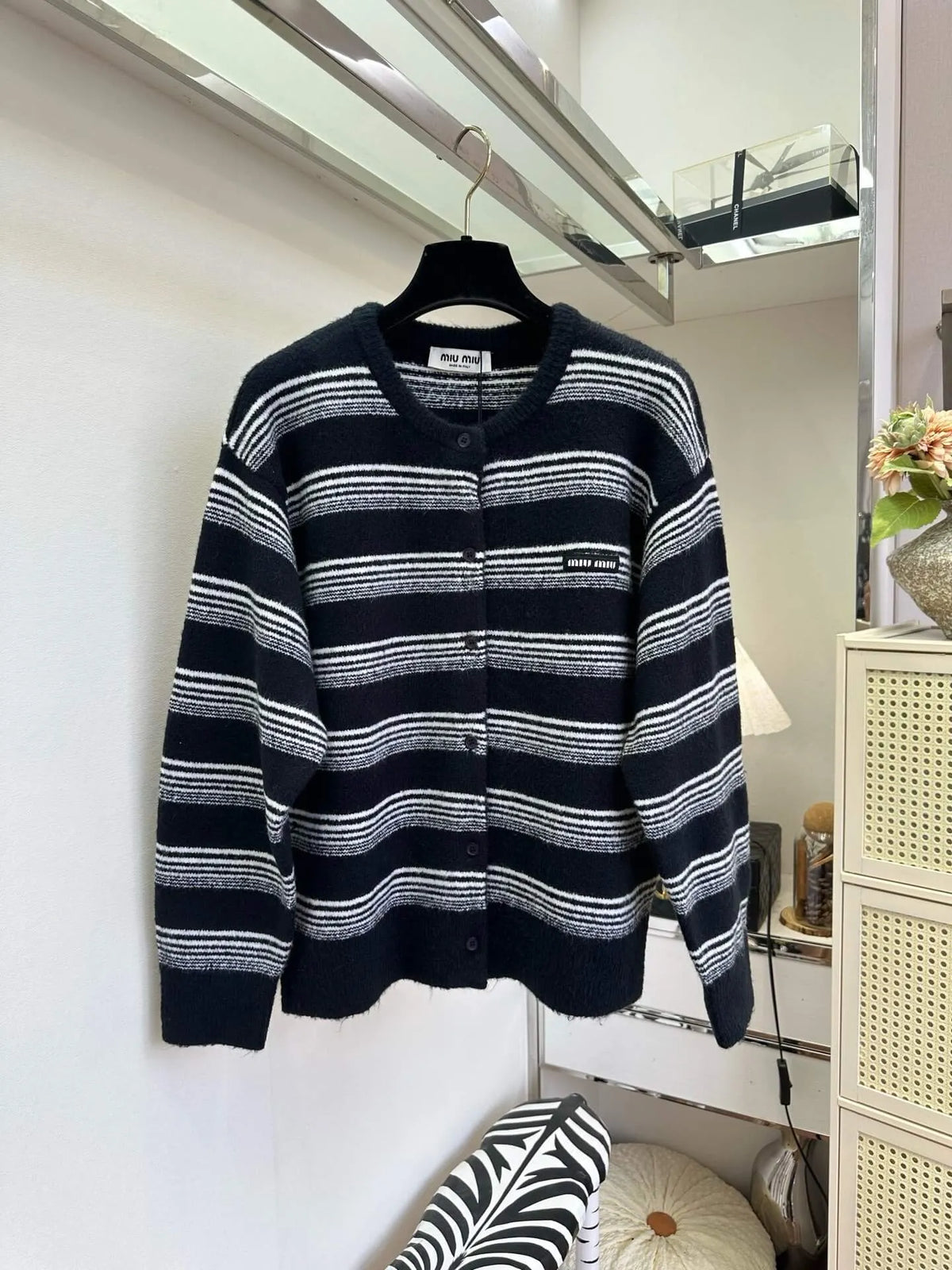 Stripe Crew Neck Knit Cardigan