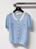Jacquard V-Neck Short Sleeve Knit Cardigan