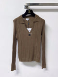 V-Neck Rib Knit Long Sleeve Top