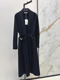 V Detail Belted Wool Long Coat