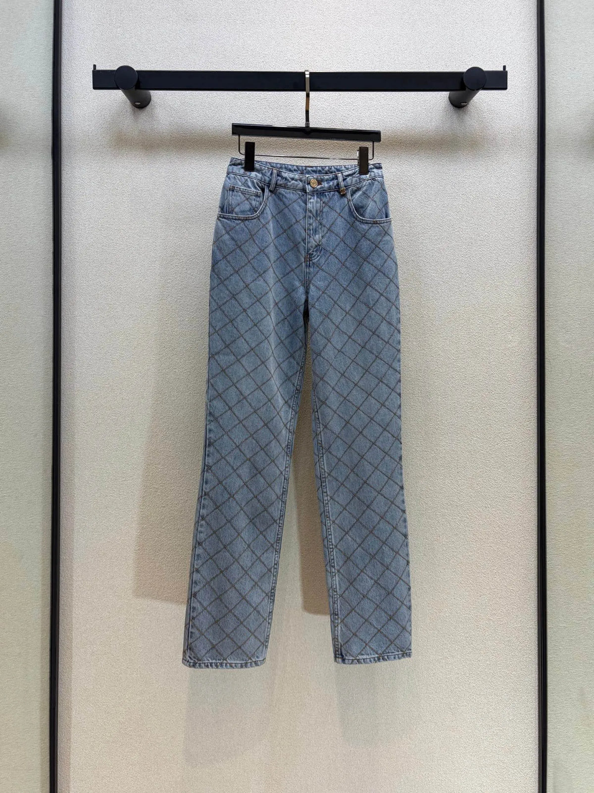 Rhombus Pattern Denim Pants