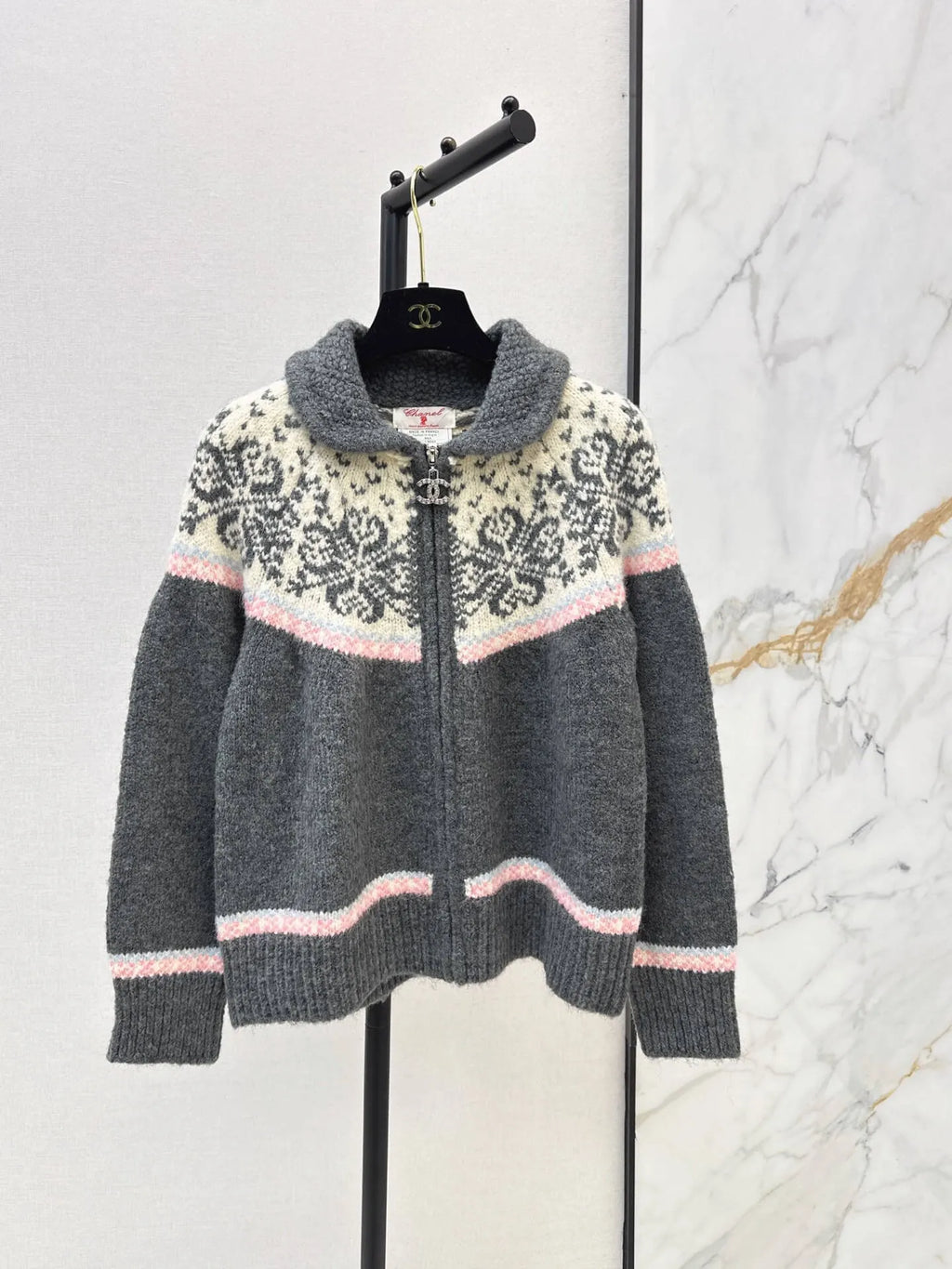 Collared Nordic Jacquard Sweater Jacket