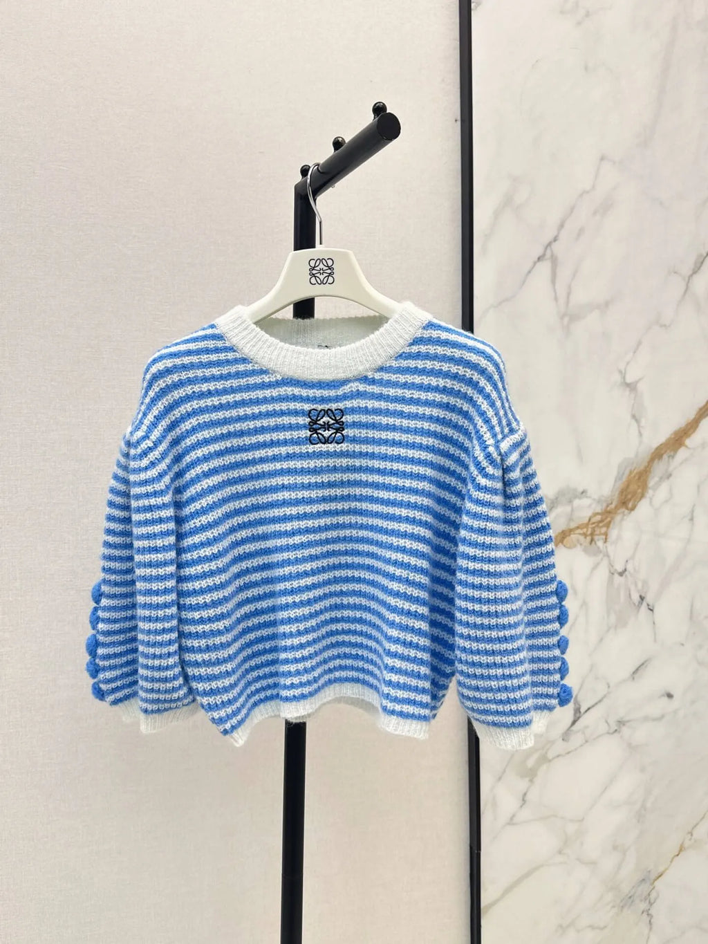 Pom Pom Detail Striped Knit Sweater