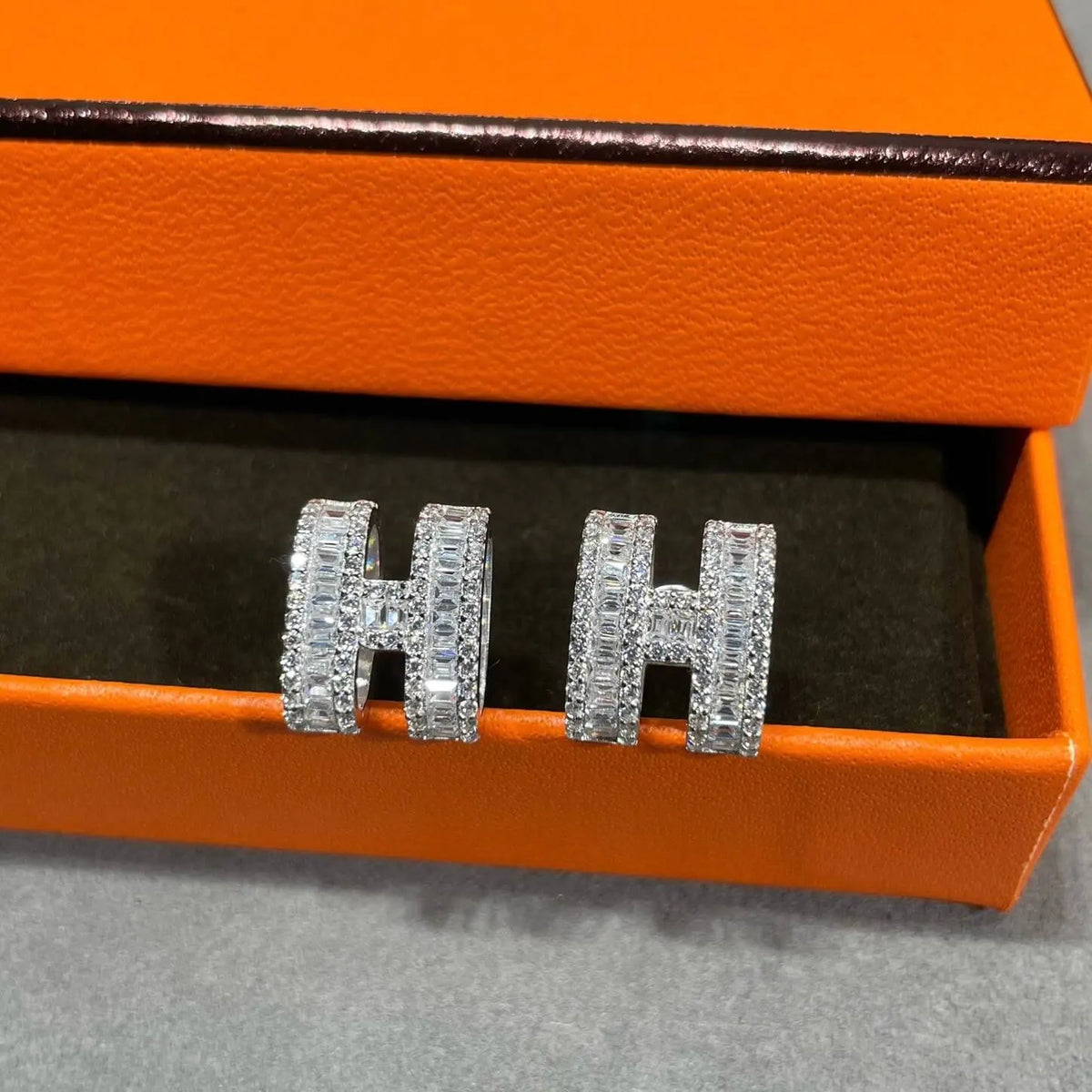 Classic Letter Full-Diamond Stud Earrings