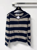 Black Grey Stripe Sailor Collar Cardigan