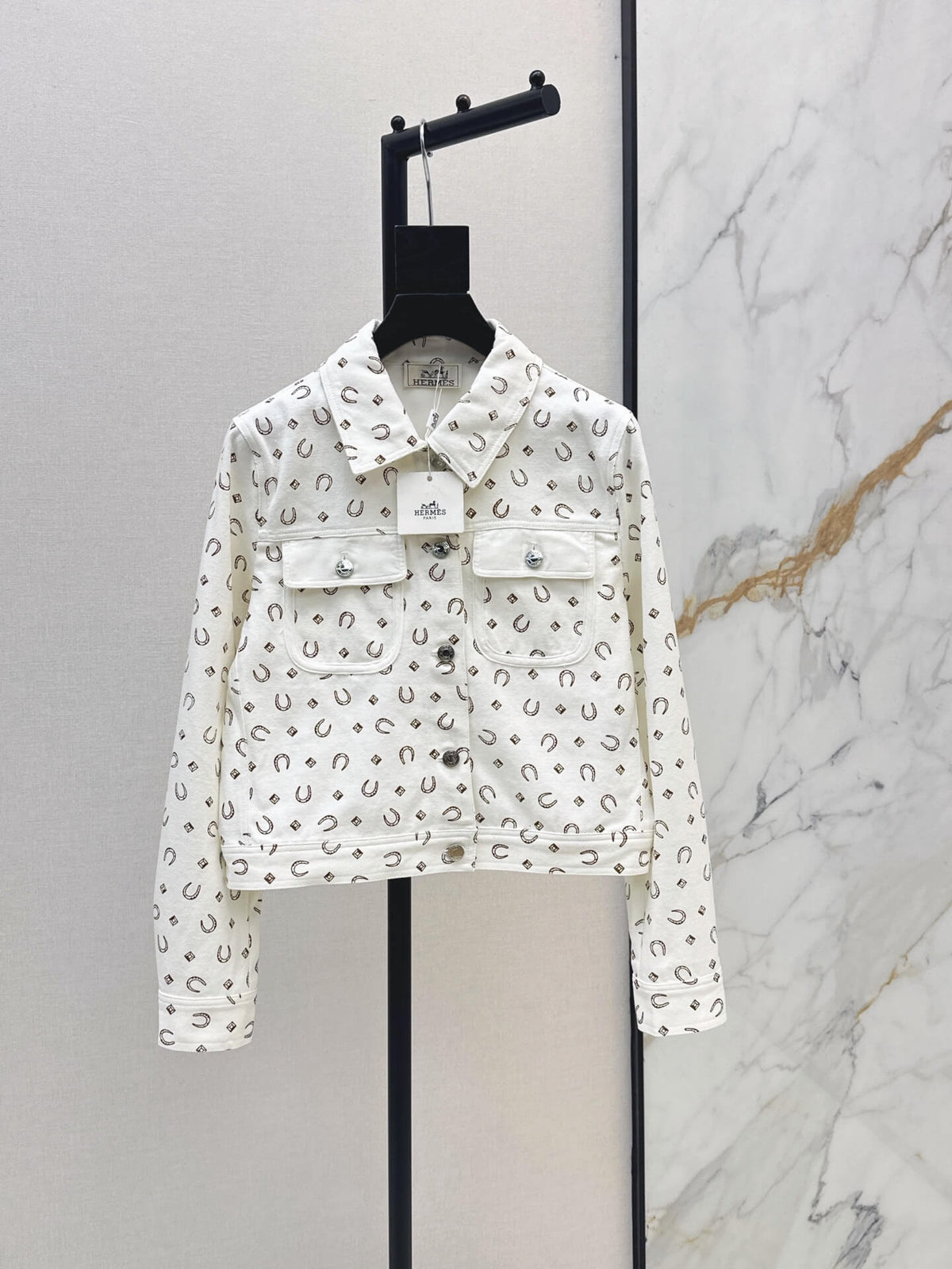 Button Front Printed Crop Jacket