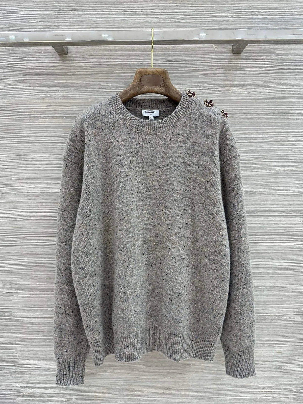 Loose Speckled Heather Crew Neck Knit Top