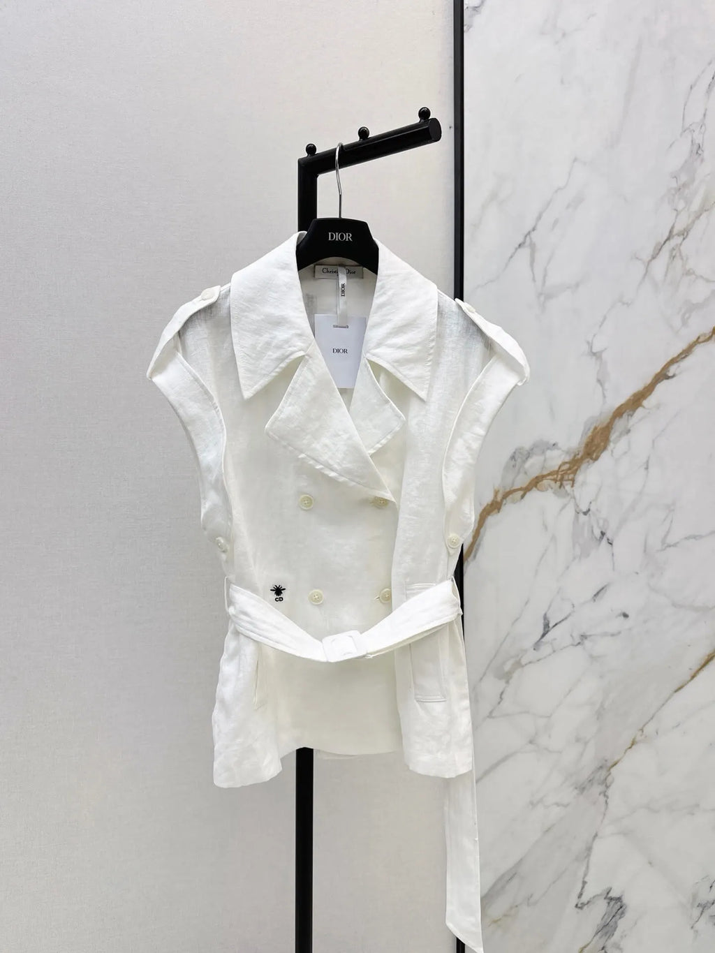 Belted Linen Trench Sleeveless Vest