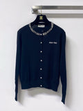Pearl Trim Embroidered Knit Cardigan
