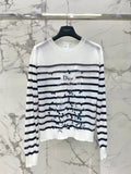 Bow Embroidery Stripe Knit Top
