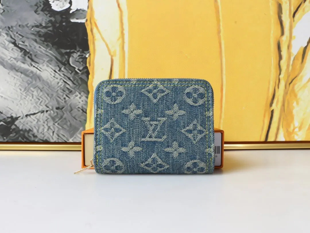 Denim All-Over Print Zip-Around Wallet