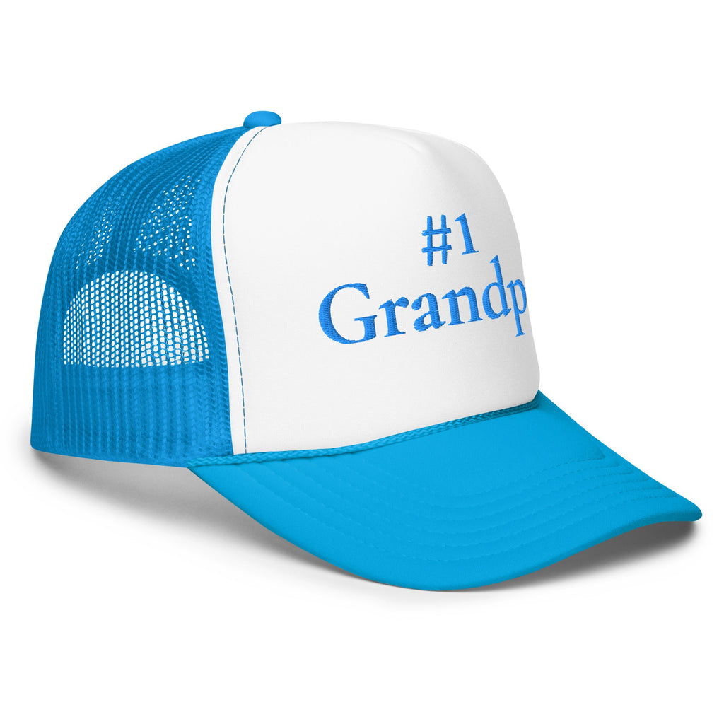 #1 Grandpa Embroidered Foam Trucker Hat Blue