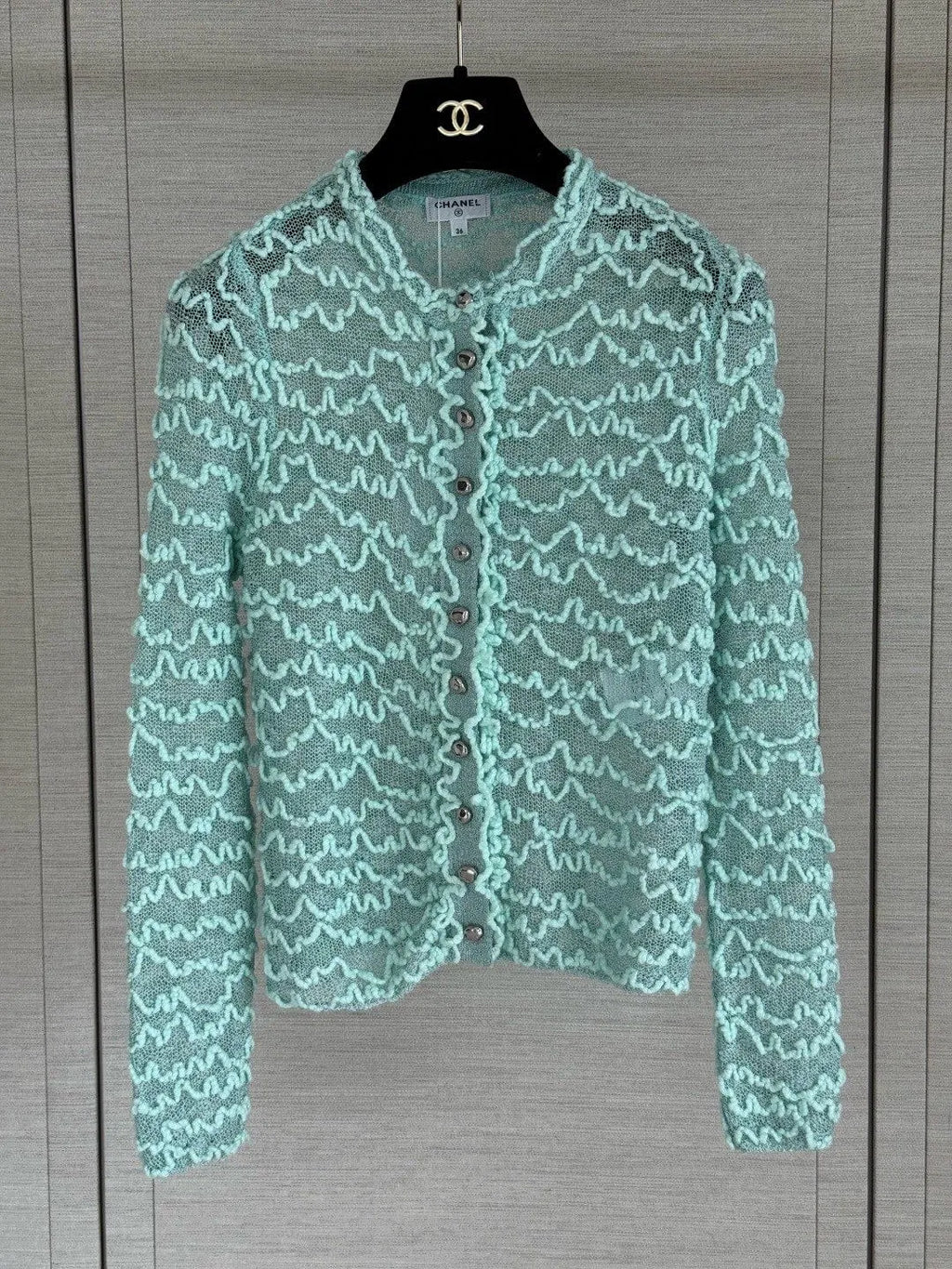 Wavy Textured Mesh Knit Cardigan