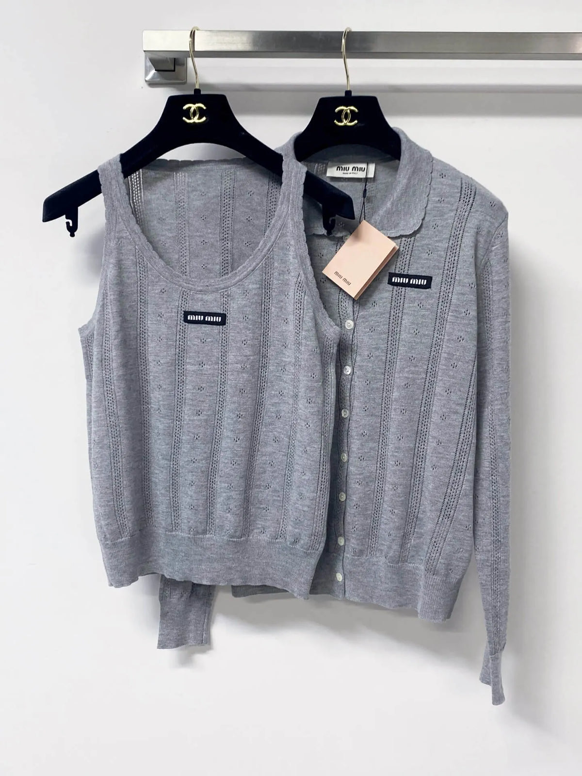 Eyelet Knit Cardigan and Tank Two-piece Set