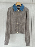 Cable Knit Denim Collar Cardigan