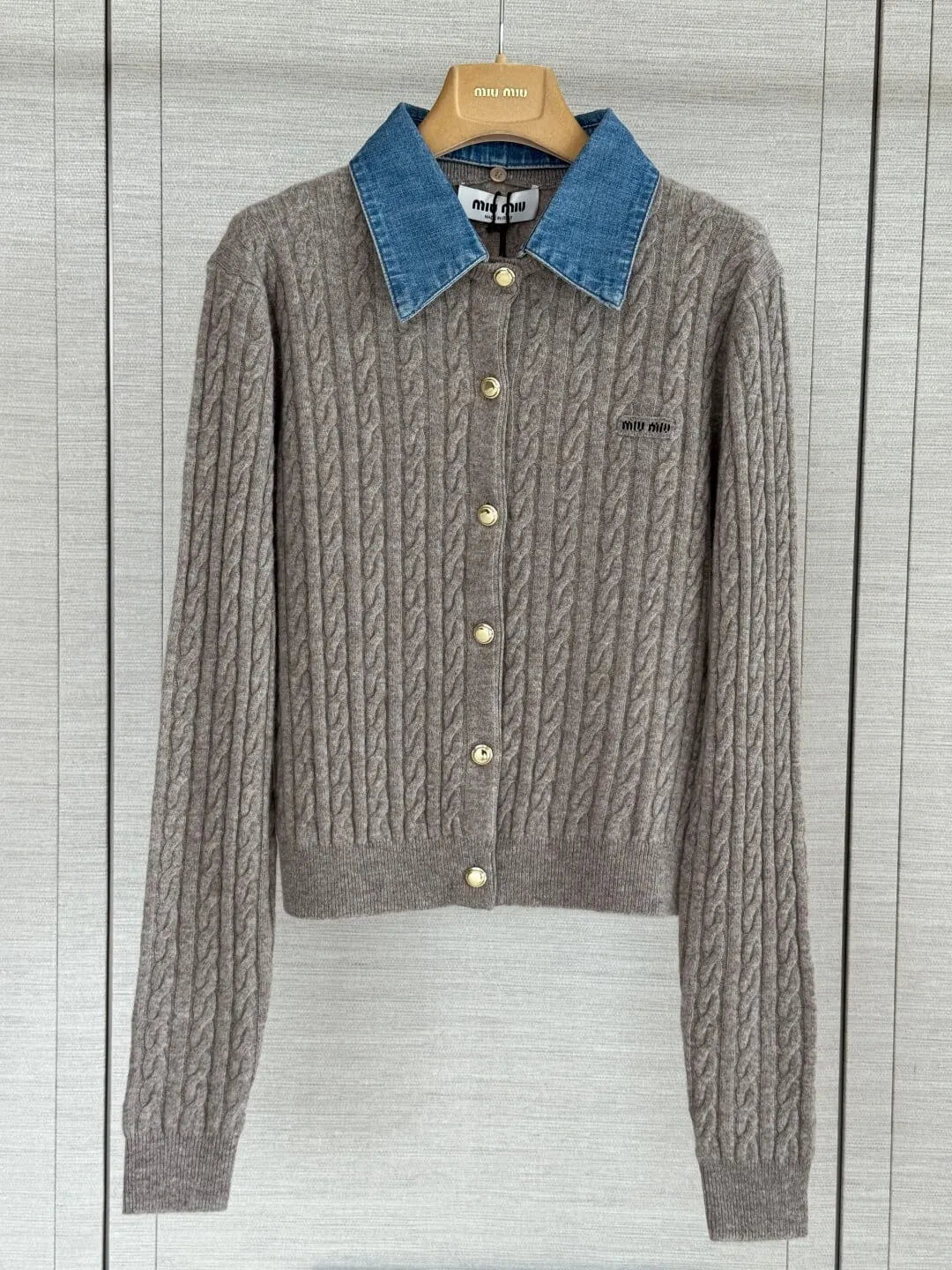 Cable Knit Denim Collar Cardigan