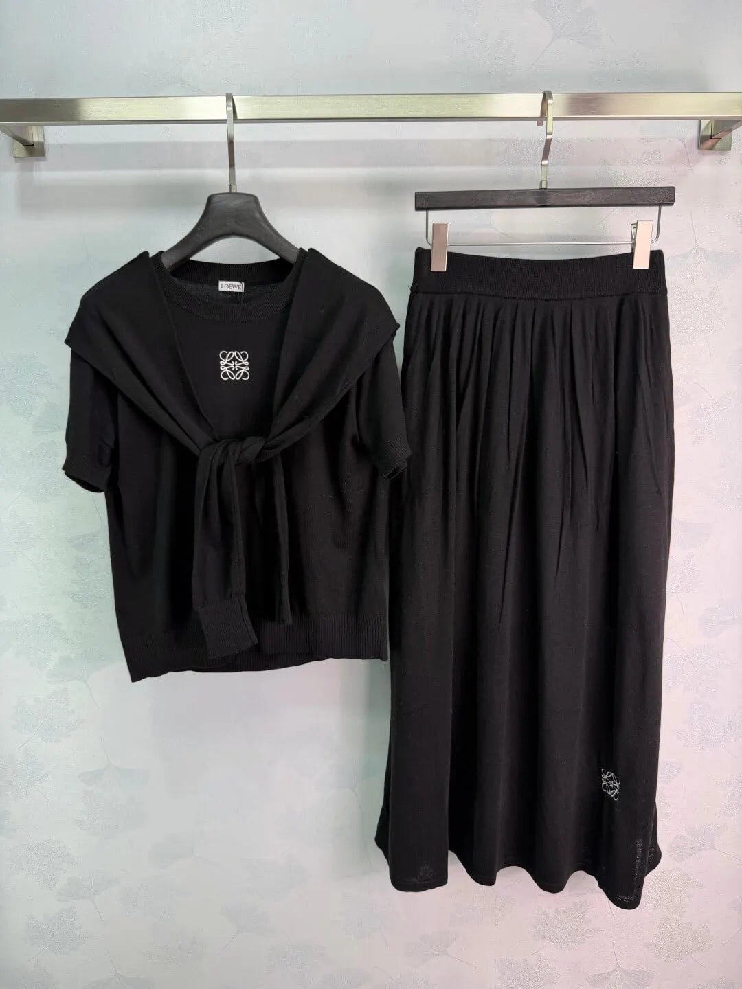 Tie Shawl Knit Two-Piece Set