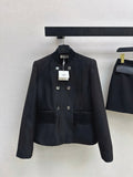 Black Stand Collar Jacket Skort Set