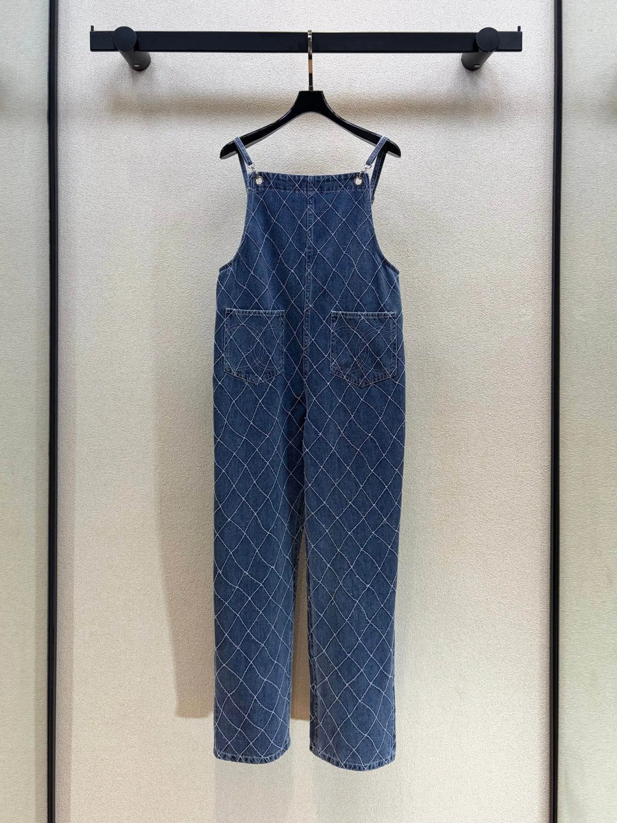 Rhombus Stitch Wide Leg Overalls