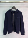 Embroidered Hooded Zip Knit Jacket