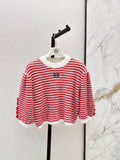 Pom Pom Detail Striped Knit Sweater