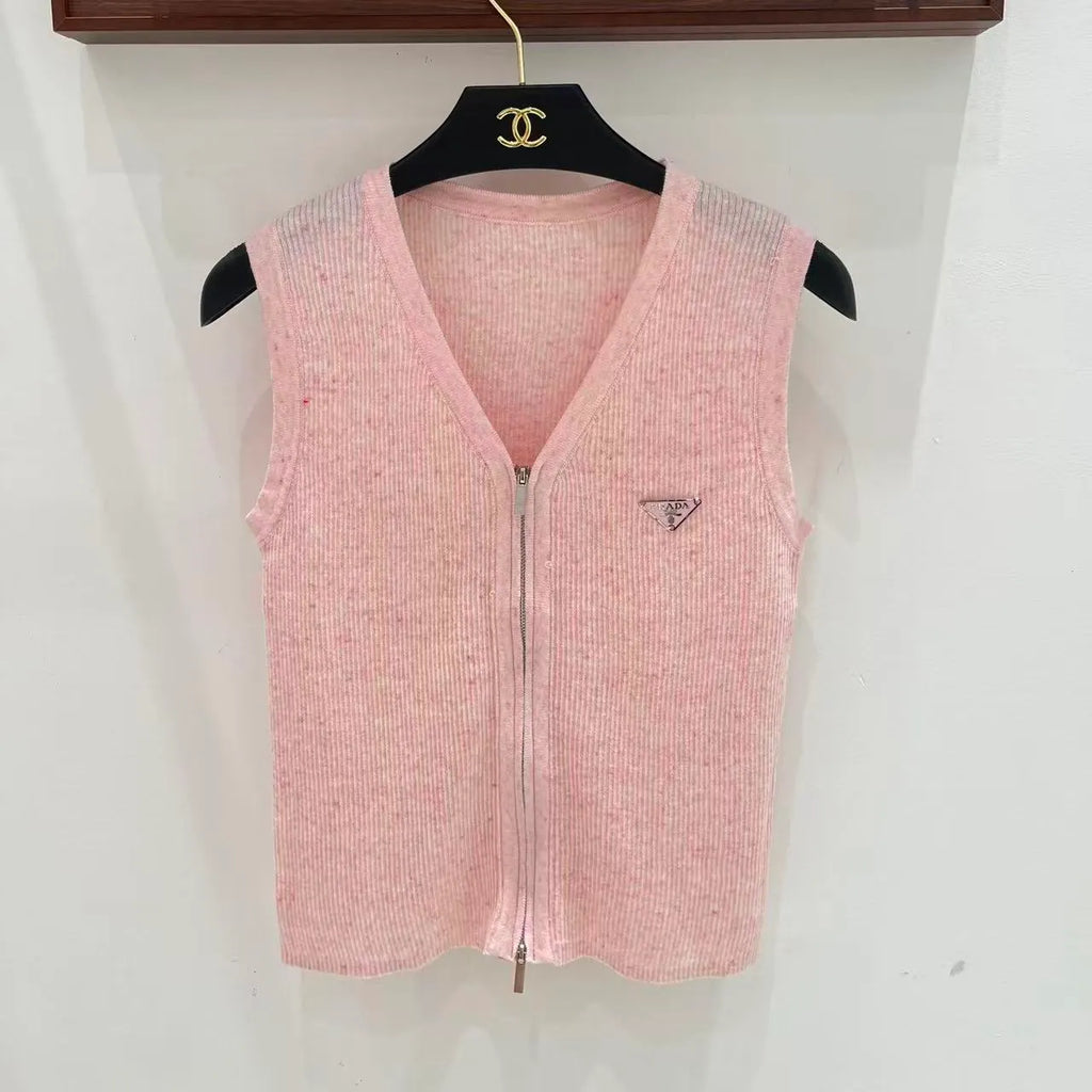 Speckled Melange Zip-Up Vest