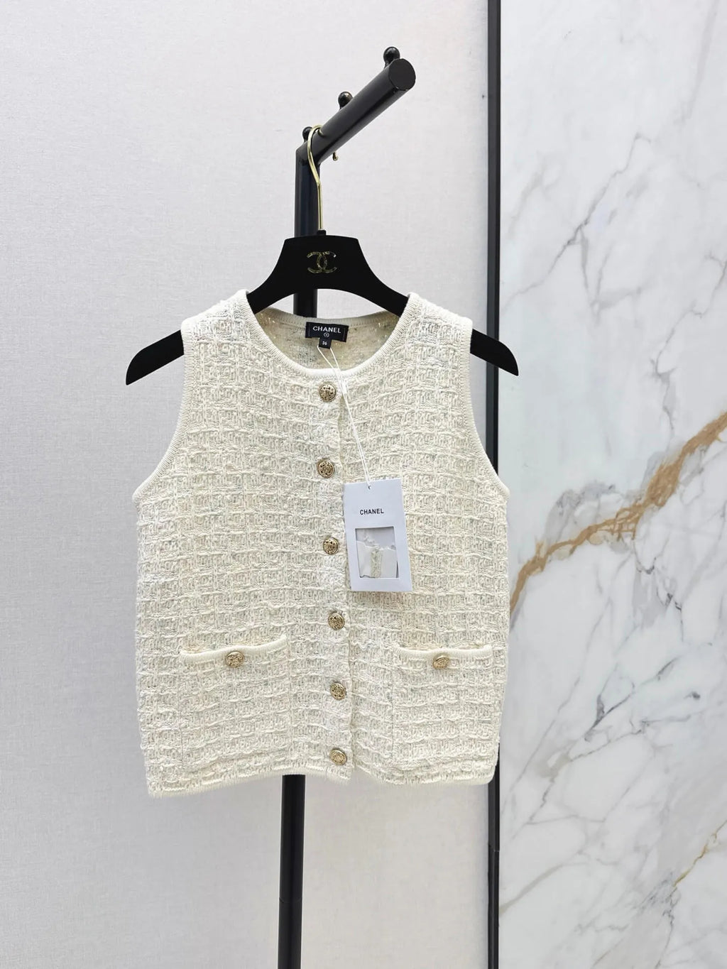 Textured Gold Button Knit Vest
