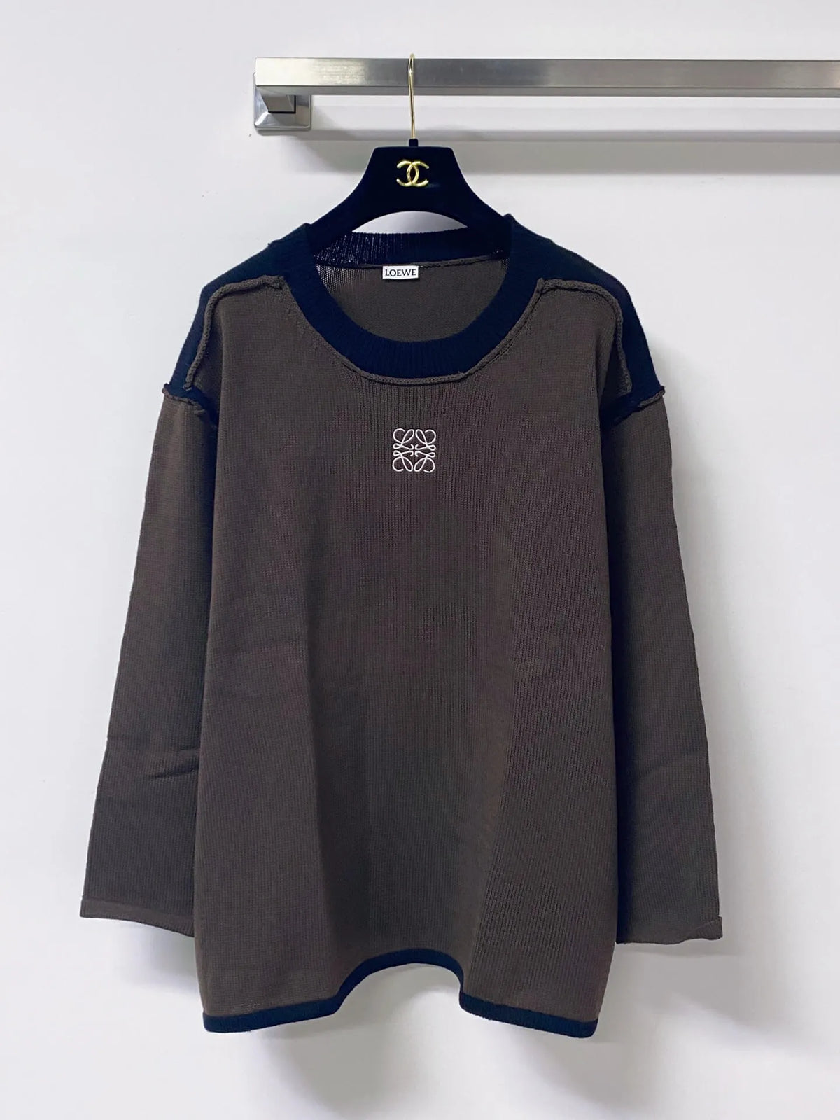 Brown Contrast Collar Knit Top