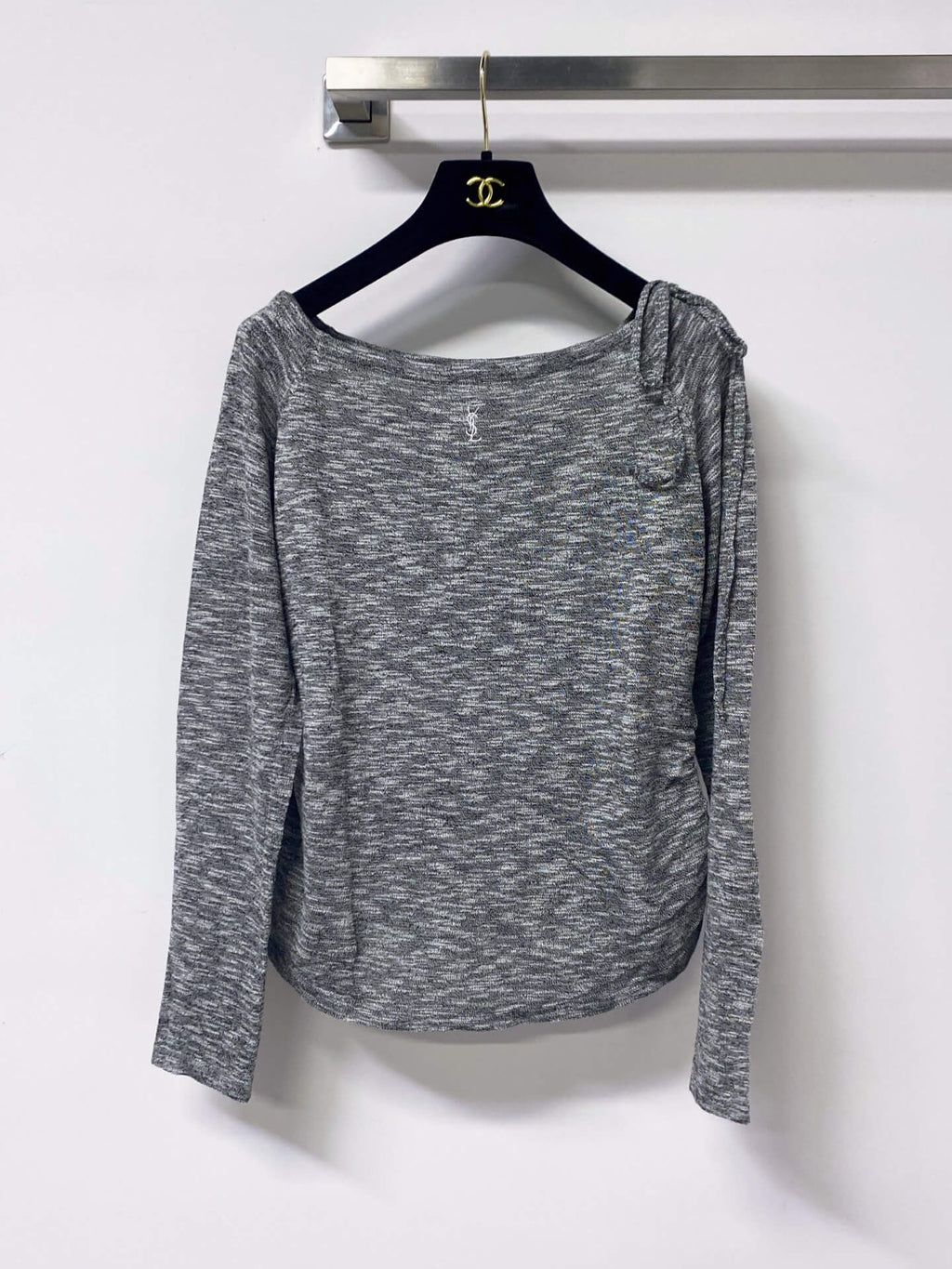 Side Drawstring Heather Knit Long Sleeve