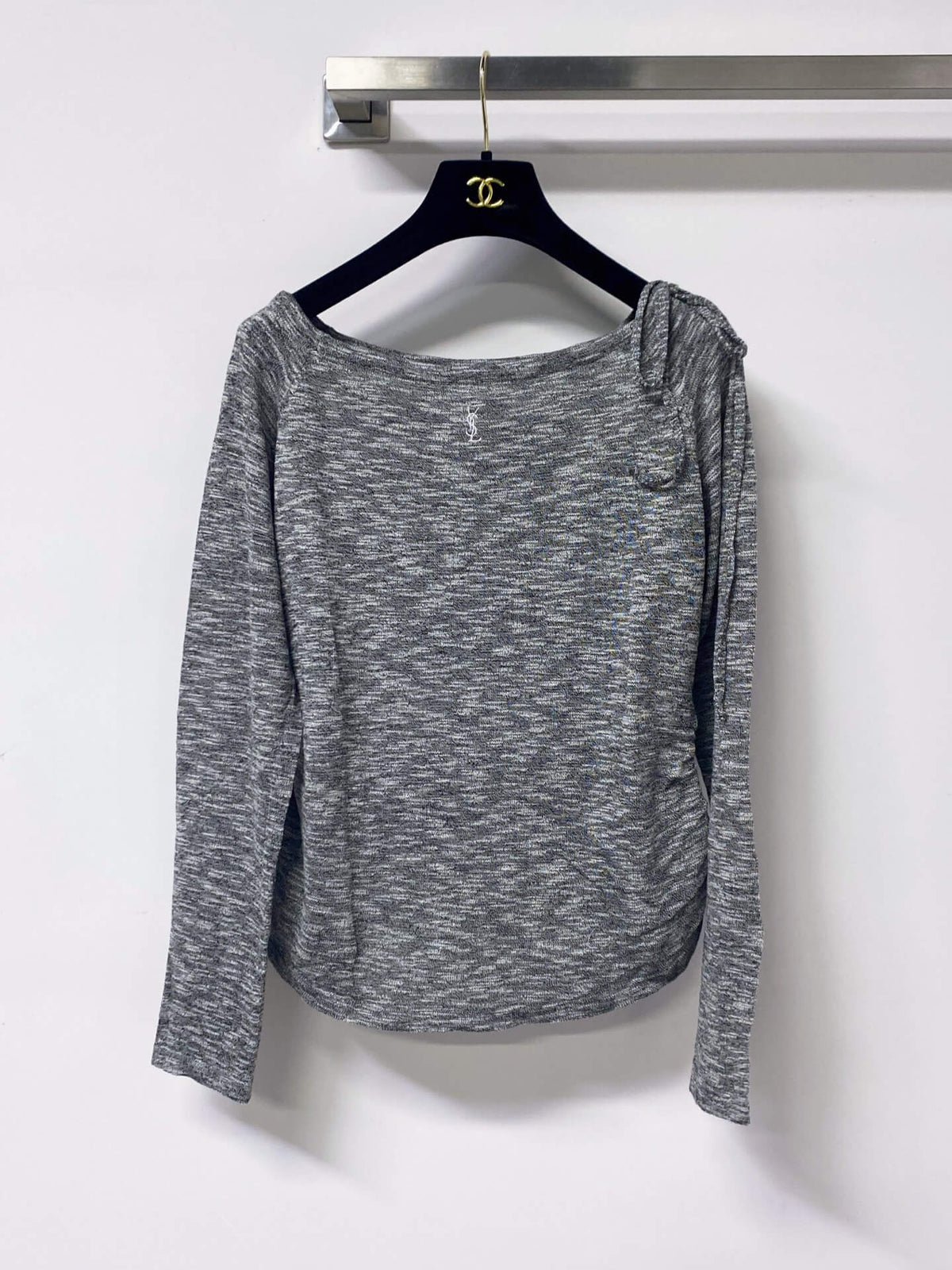 Side Drawstring Heather Knit Long Sleeve