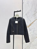 ound Neck Zip Cropped Leather Jacket