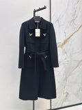 V Detail Belted Collared Wool Coat
