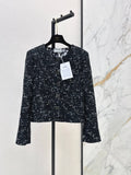 Black Silver Tweed Round Neck Jacket