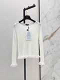 Round Neck Lace Hem Knit Top