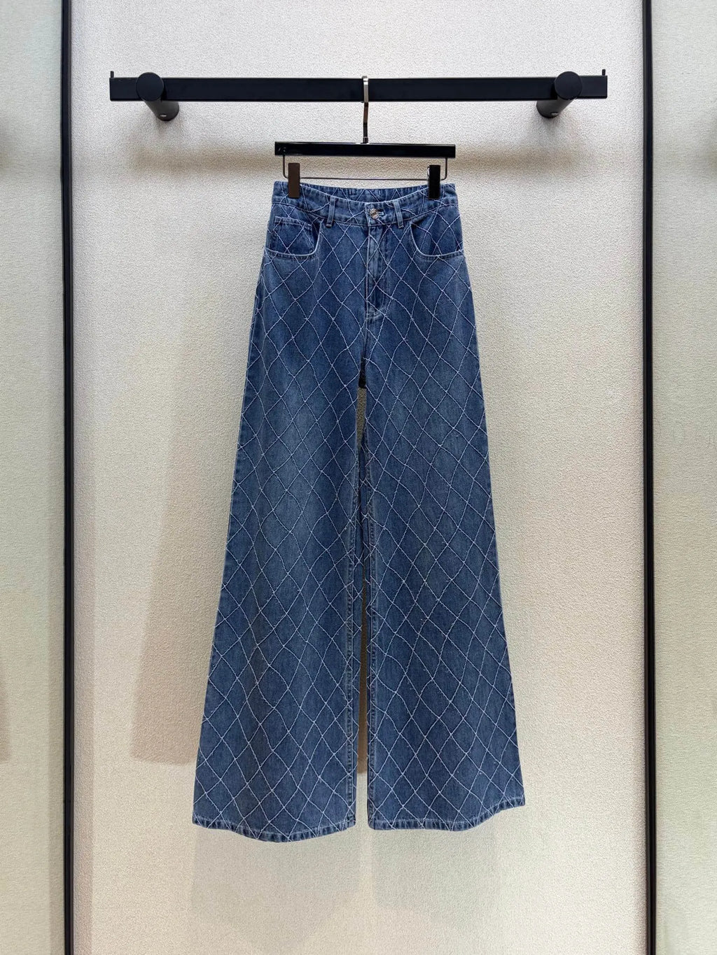 Diamond Stitch Wide Leg Jeans
