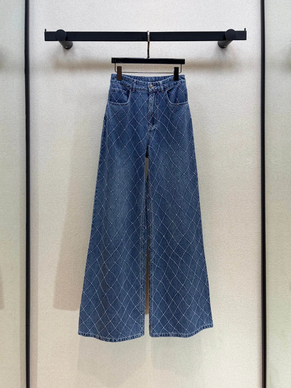 Diamond Stitch Wide Leg Jeans