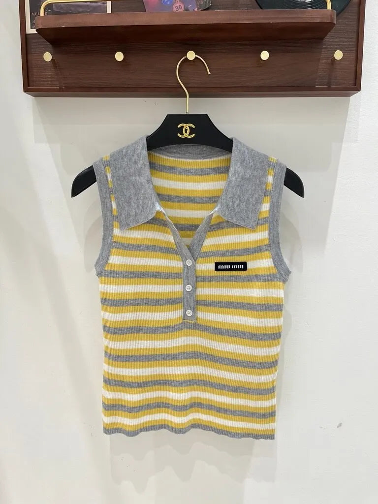 Stripe Knit Vest And Top