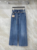 Chain Belt Decor High Waist Wide Leg Jeans