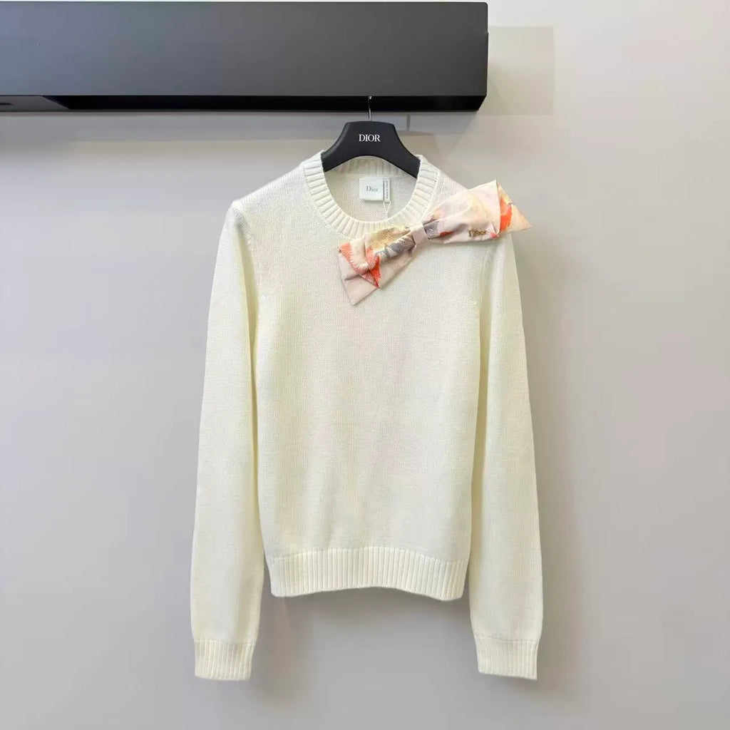 Houndstooth Bow Knit Long Sleeve