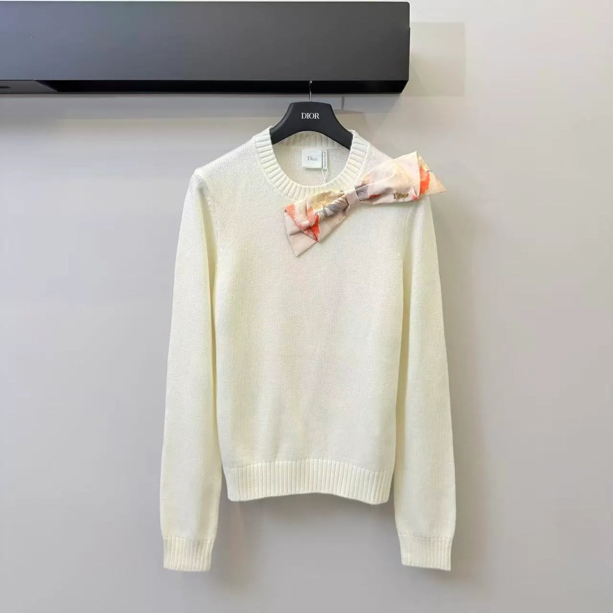 Houndstooth Bow Knit Long Sleeve