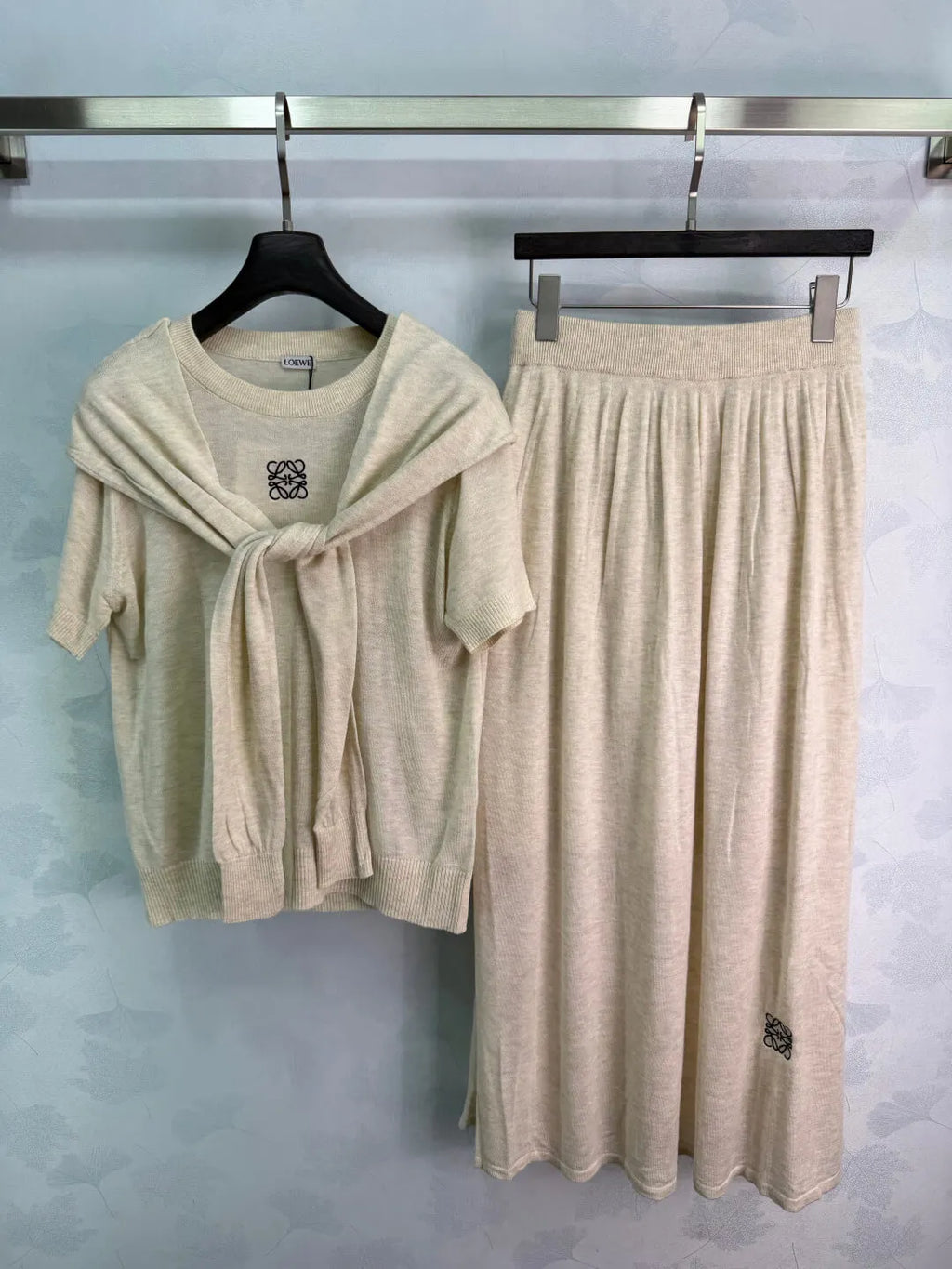 Tie Shawl Knit Two-Piece Set