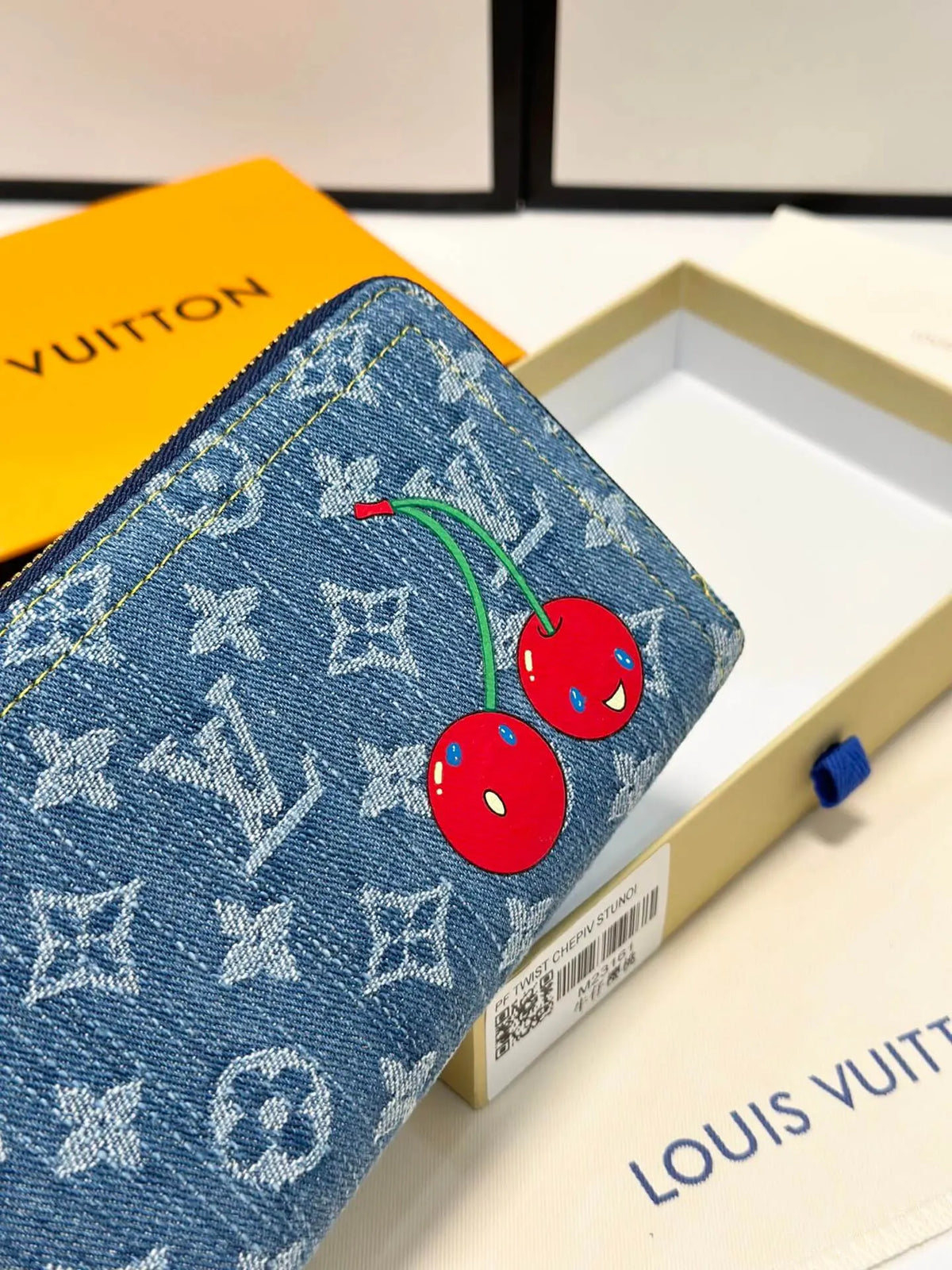 Cherry Denim Zip-Around Wallet