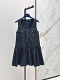 U-Front Zipper Flounce Hem Tank Dress