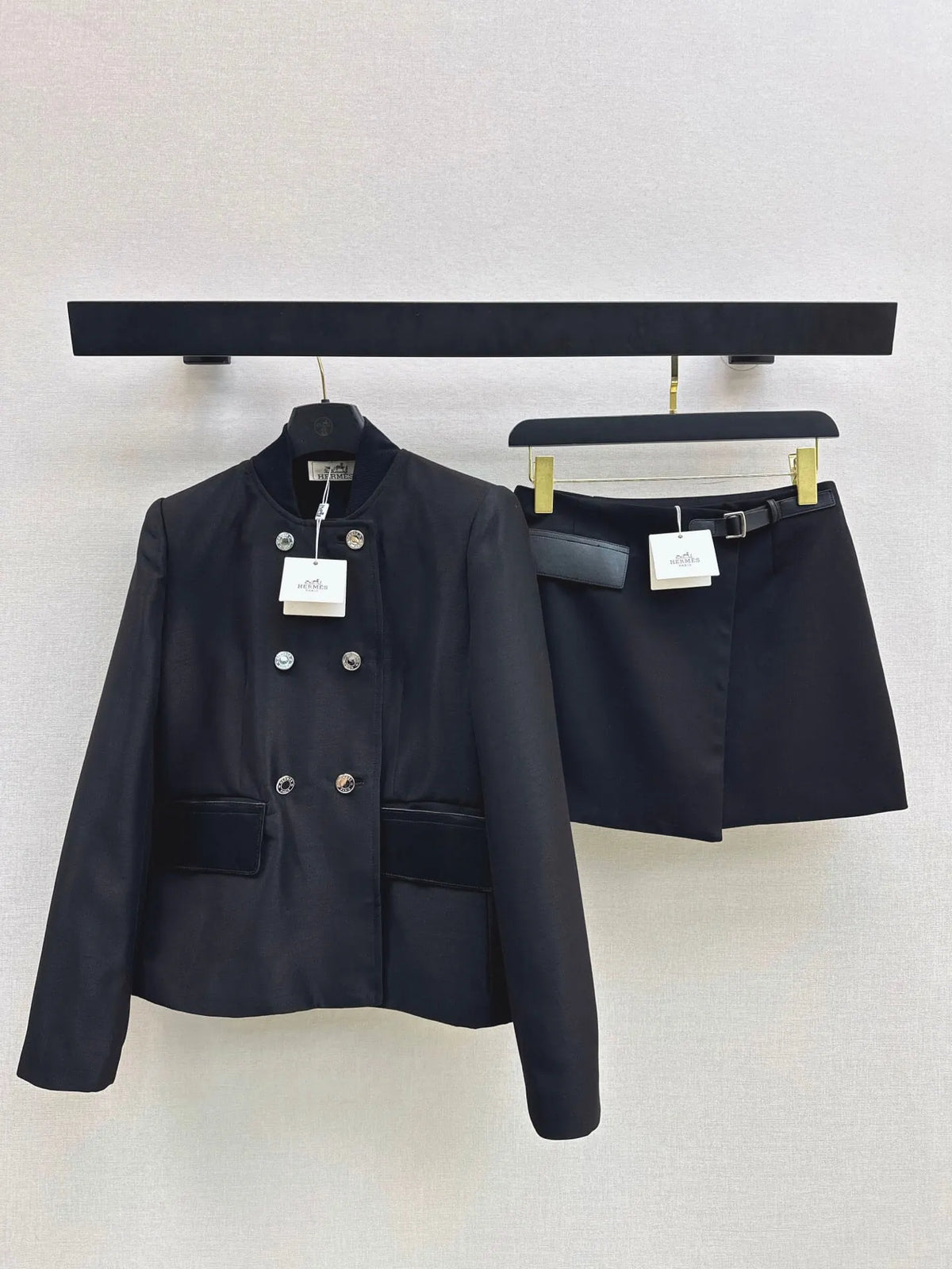 Black Stand Collar Jacket Skort Set