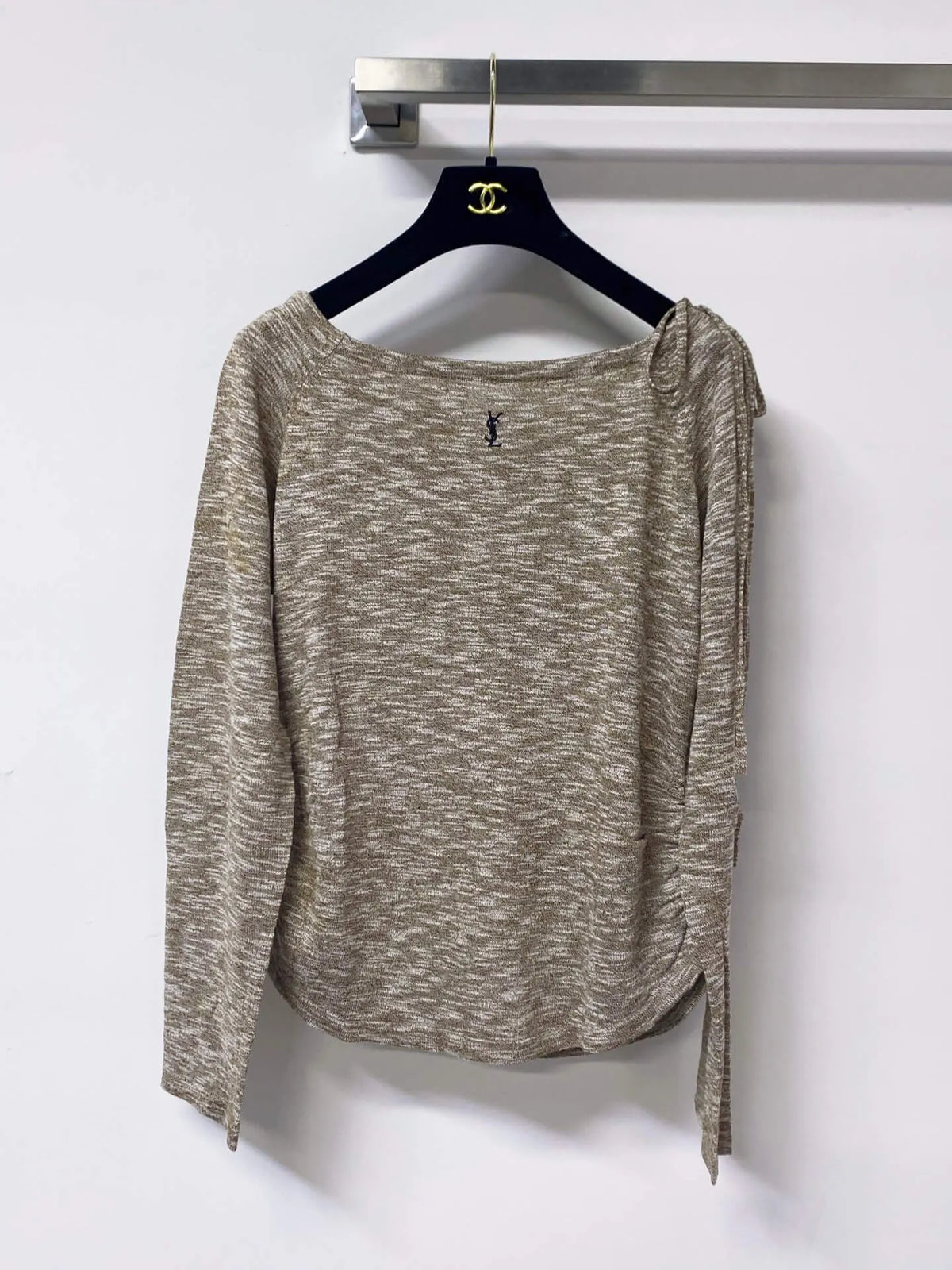 Side Drawstring Heather Knit Long Sleeve