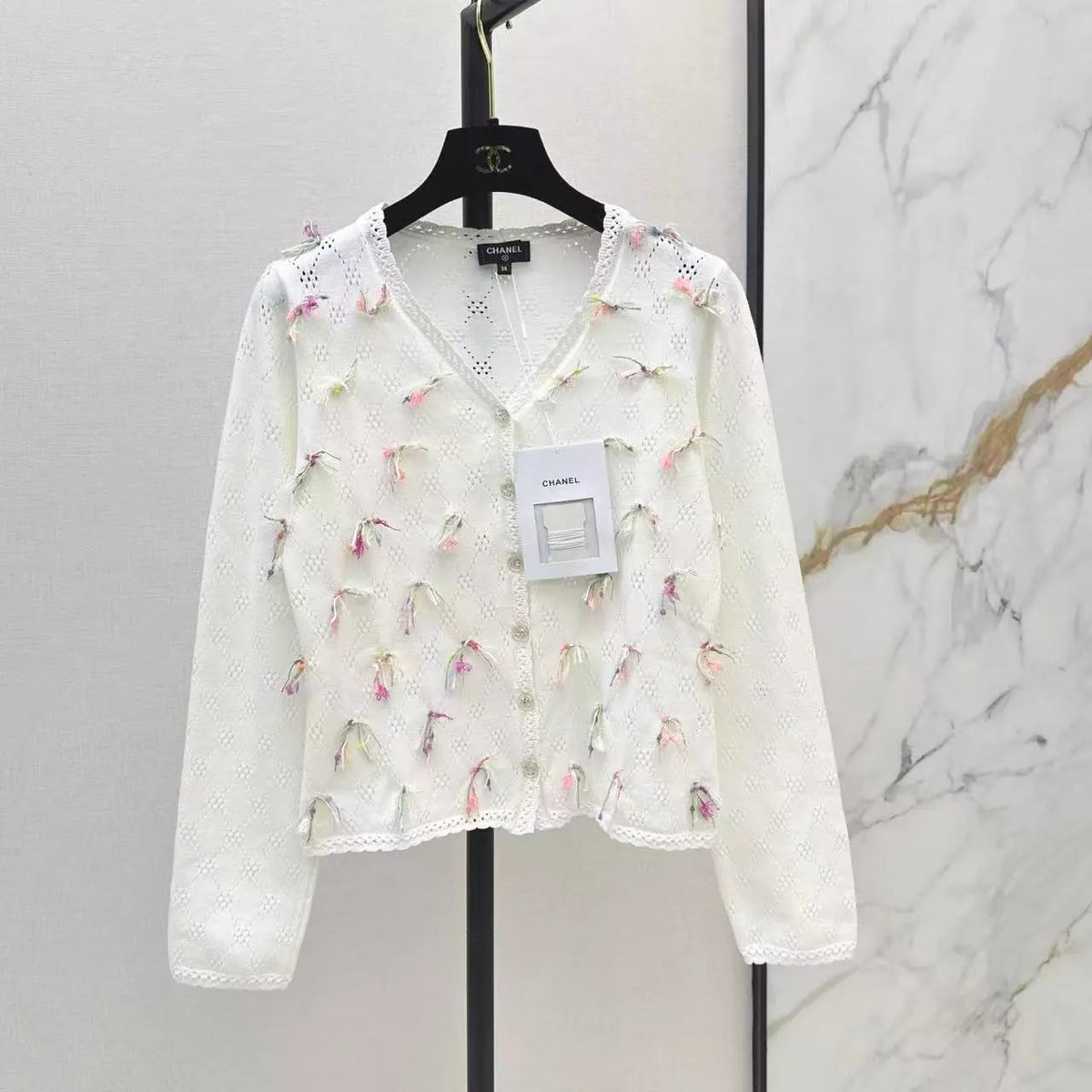 Colorful Floral Openwork Cardigan