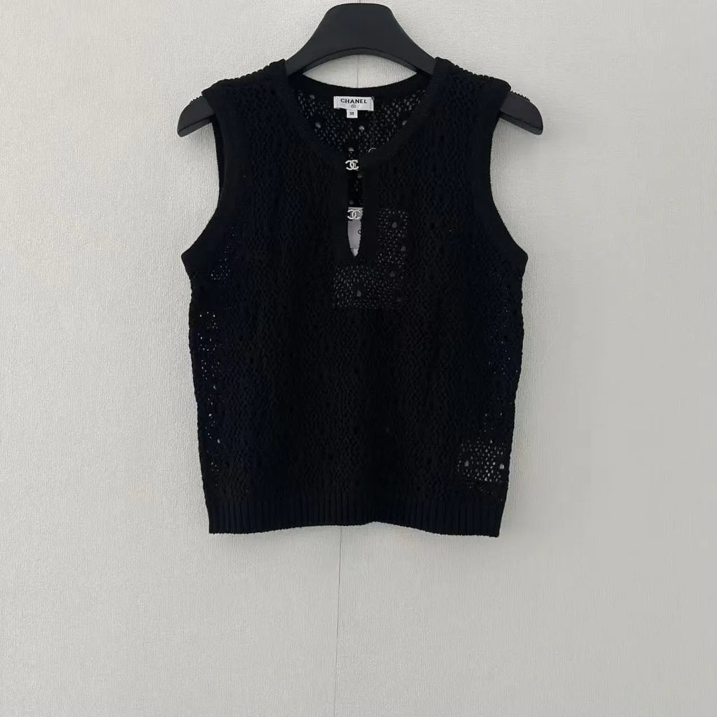 Hardware Trim Openwork Knit Vest