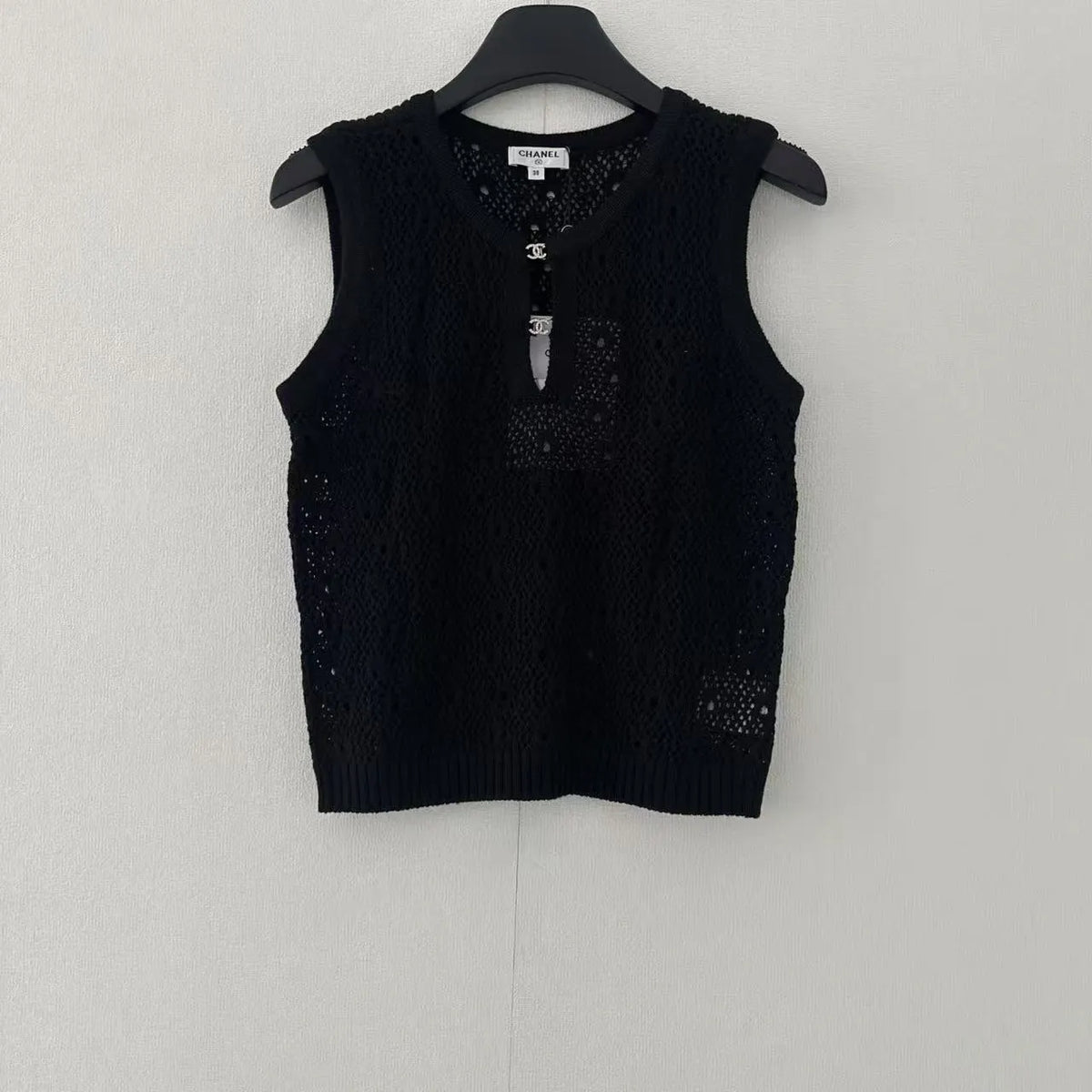 Hardware Trim Openwork Knit Vest