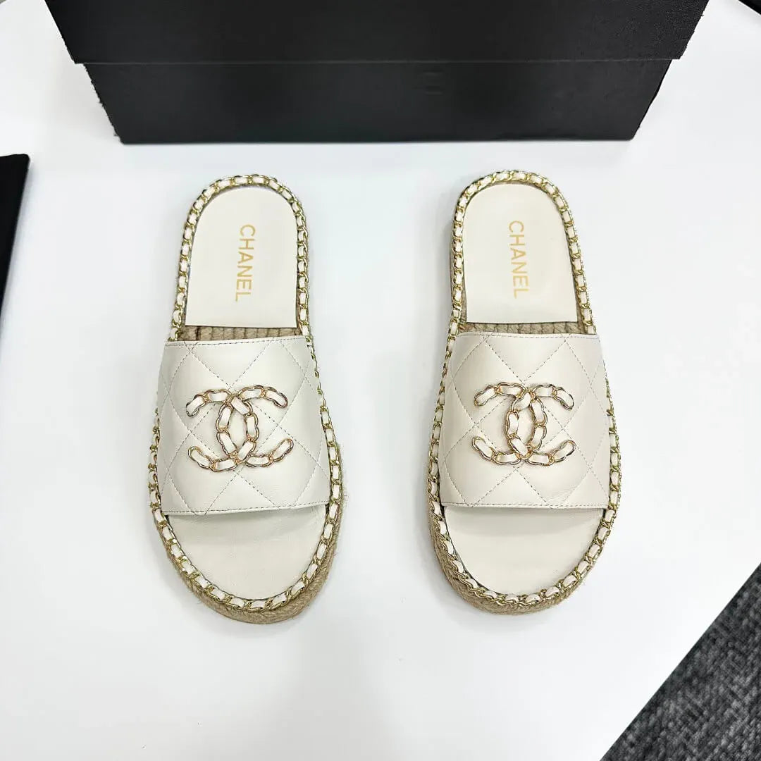 Runway Edition Leather-Patch Woven White Sandals